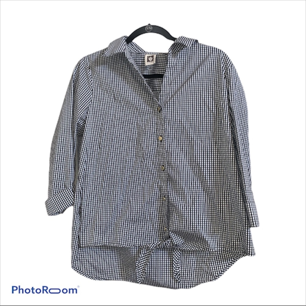 Anne Klein Black Plaid Top Size Medium